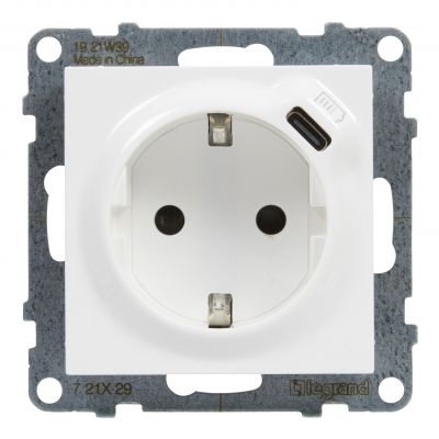 Suno Gniazdo Pojedyncze Z Uziemieniem Schuko 2P+Z 16A 250 V + Usb Typ C 1,5A 5 V Biały 721129 LEGRAND (721129)