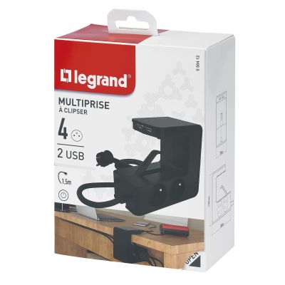 Przedłużacz Z Klipsem 4-Gniazdowy Z/U 2Xusba Z Przewodem 1,5Mb 3x1.5Mm2 Czarny Helmo 050412 LEGRAND (050412)