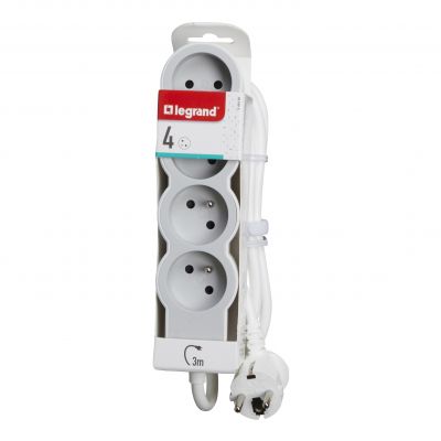 Przedłużacz Standard 4-Gniazdowy Z/U Z Przewodem 3Mb 3x1.5Mm2 Biały/Jasnoszary Helmo 049490 LEGRAND (049490)
