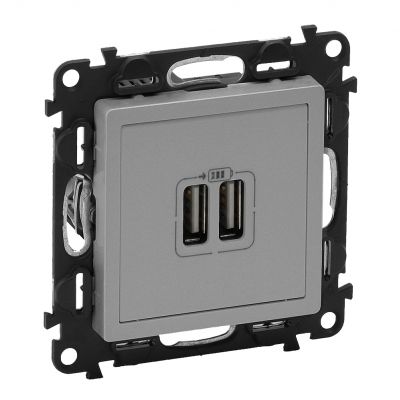 Valena Life Ładowarka Z Gniazdem 2Xusb Aluminium 753312 LEGRAND (753312)
