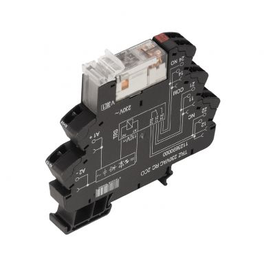 WEIDMULLER TRZ 230VAC RC 2CO Moduł przekaźnikowy, 230 V AC ±5 %, Zielona dioda LED, Prostownik, Człon RC, 2 zestyk przełączny (AgNi) , 250 V AC, 8 A, złącze sprężynowe, Przycisk t 1123690000 /10szt./ (1123690000)