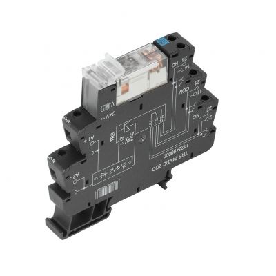 WEIDMULLER TRS 5VDC 2CO AU Moduł przekaźnikowy, 5 V DC ±20 %, Zielona dioda LED, Dioda zwrotna, Zabezpieczenie przez pomieszaniem biegunów, 2 zestyk przełączny (AgNi platerowane 1123710000 /10szt./ (1123710000)