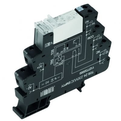 WEIDMULLER TRS 24VUC 1CO 16A Moduł przekaźnikowy, 24 V UC ±10 %, Zielona dioda LED, Prostownik, 1 zestyk przełączny (AgNi) , 250 V AC, 16 A, złącze śrubowe, Przycisk testowy: Nie 1479690000 /10szt./ (1479690000)