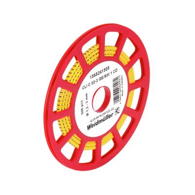 WEIDMULLER CLI C 02-3 GE/SW V CD System kodowania kabli, 1.3 - 3 mm, 3.4 mm, Nadrukowane znaki: litery, duże, V, PVC, miękkie, bez kadmu, żółty 1568241681 /500szt./ (1568241681)