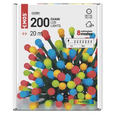 Lampki choinkowe 200 LED cherry 20m multikolor zielony przewód 8 programów IP44 (D5AM06)