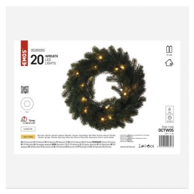 Świąteczny wianek 20LED 40 cm ciepła biel IP20 timer EMOS (DCTW05)