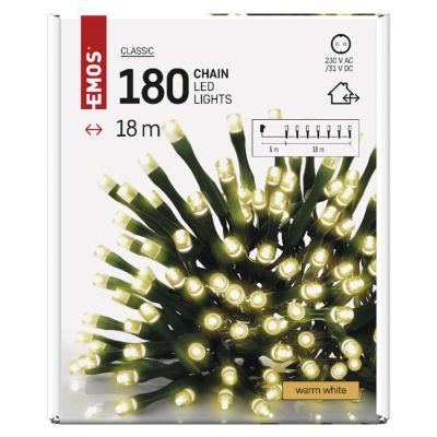 Lampki choinkowe Classic 180LED 18m ciepła biel IP44 timer EMOS (D4AW04)