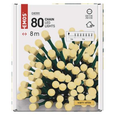 Lampki choinkowe kulki 80 LED 8m ciepła biel IP44 timer EMOS (D5AW02)