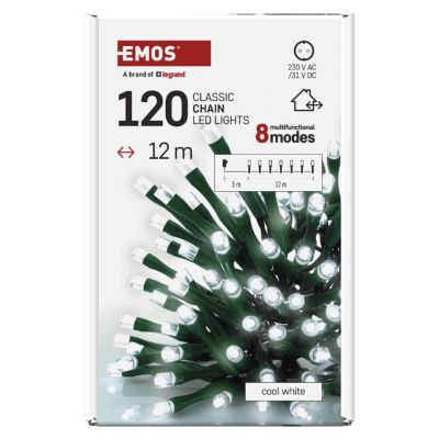Lampki choinkowe Classic 120 LED 12m zimna biel IP44 8 programów timer EMOS (D4AC23)
