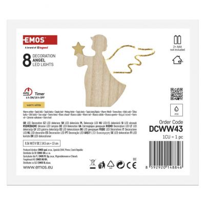 Ozdoba świąteczna anioł 8 LED 13 cm 2x AA ciepła biel IP20 timer EMOS (DCWW43)