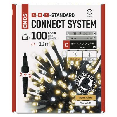 Oświetlenie łączone Standard - łańcuch 100 LED 10m ciepła + zimna biel, IP44, timer EMOS (D1AN01)
