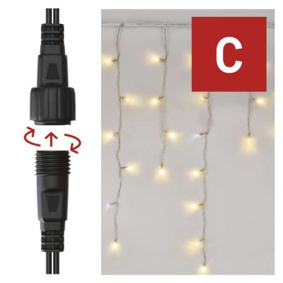 Lampki choinkowe łączone Standard sople 100LED 2,5 m ciepła biel+ciepła biel miga IP44 timer EMOS (D1CN01)