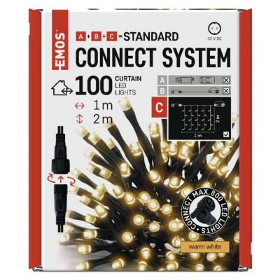 Lampki choinkowe łączone Standard kurtyna 100LED 1x2 m ciepła biel IP44 timer EMOS (D1EW01)