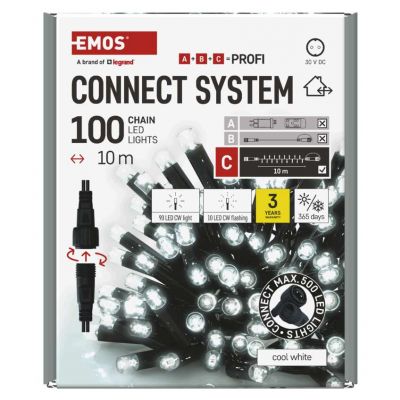 Lampki świąteczne łączone Profi 100LED 10m zimna biel miga timer EMOS (D2AC03)