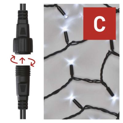 Lampki choinkowe łączone Profi łańcuch 100 LED 10m zimna biel czarny przewód IP44 timer EMOS (D2AC04)