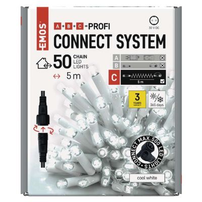 Lampki choinkowe Profi 50 LED 5m zimna biel biały przewód IP44 timer EMOS (D2AC02)