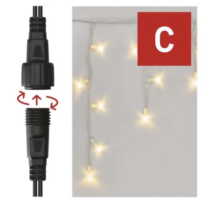 Lampki choinkowe łączone Profi  sople 50 LED 3m ciepła biel biały przewód IP44 timer EMOS (D2CW02)