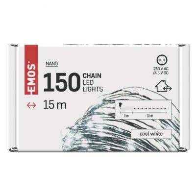 Lampki świąteczne nano łezki 150 LED 15m zimna biel IP44 timer EMOS (D3AC05)