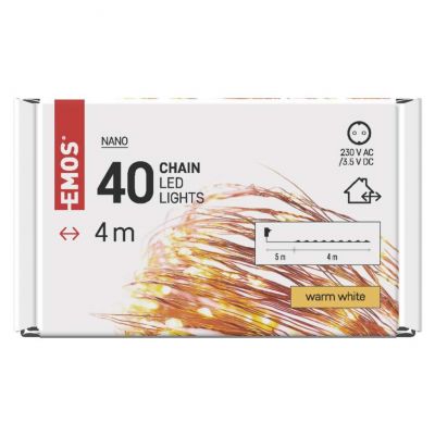 Lampki świąteczne 40 LED nano łezki 4m ciepła biel miedziany przewód timer (D3AW01)