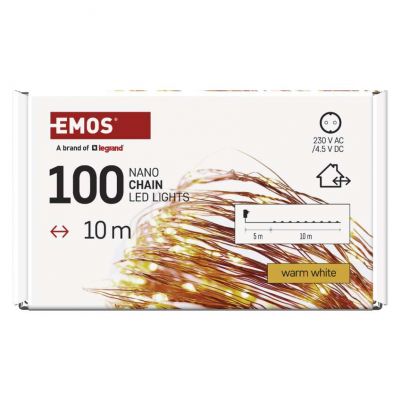 Lampki choinkowe łezki 100 LED 10m ciepła biel timer IP44 miedziany przewód EMOS (D3AW02)