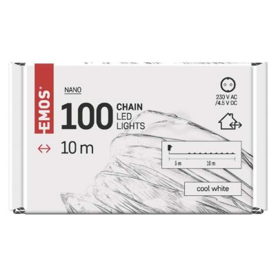 Lampki świąteczne 100LED nano łezki 10m zimna biel srebrny przewód IP44 timer EMOS (D3AC01)