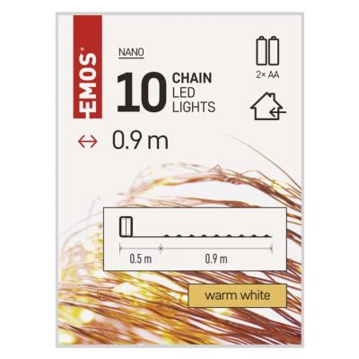 Lampki choinkowe łezki 10 LED 0,9m 2xAA ciepła biel IP20 timer EMOS (D3AW06)