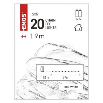 Lampki świąteczne łezki 20 LED 1,9m zimna biel IP20 timer EMOS (D3AC07)