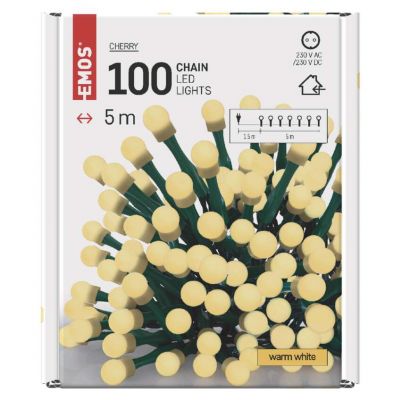 Lampki choinkowe kulki 100 LED 5m ciepła biel IP20 zielony przewód EMOS (D5GW02)