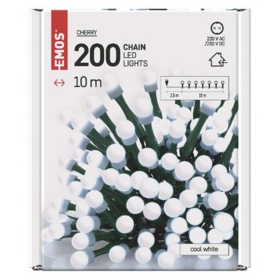 Lampki choinkowe kulki 200 LED 10m zimna biel IP20 EMOS (D5GC03)