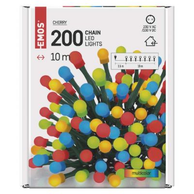Lampki choinkowe 200 LED cherry 10m multikolor, zielony przewód, IP20 EMOS (D5GM03)