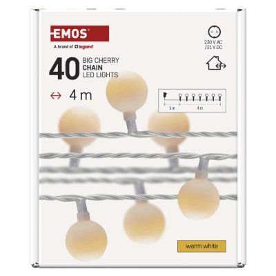Lampki choinkowe kulki duże 40 LED 4m ciepła biel timer IP44 biały przewód EMOS (D5AW01)
