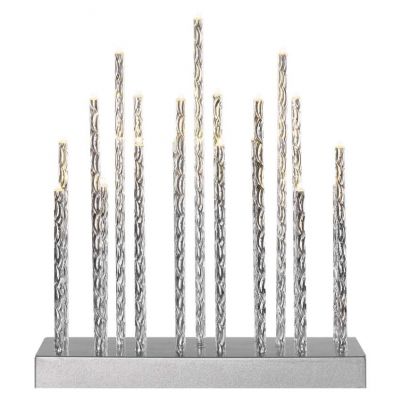 Świąteczny świecznik srebrny 19 LED 28 cm 3x AA ciepła biel IP20 timer EMOS (DCAW02)