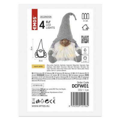 Dekoracje - LED krasnoludek świąteczny, 20x15x35 cm, 3x AA ciepła biel, IP20 EMOS (DCFW01)