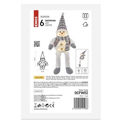 Ozdoba LED siedzący bałwanek świąteczny, 21x12x31 cm, 3x AA ciepła biel, IP20 EMOS (DCFW02)