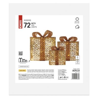 Świąteczne prezenty 72 LED 15/20/25 cm złote ciepła biel IP44 EMOS (DCFC14)