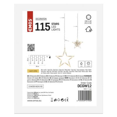 Dekoracje sople gwiazdki kurtyna 115 LED 185x105 cm ciepła biel, IP44 EMOS (DCGW12)