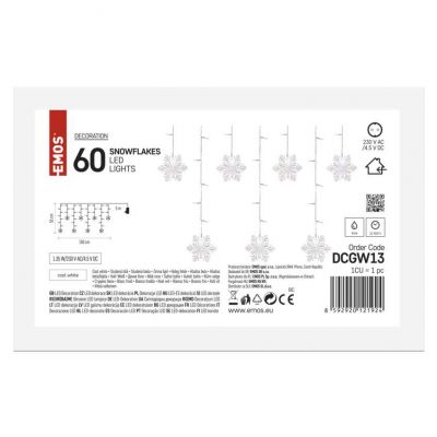 Dekoracje - 60 LED sople śnieżynki 135x50 cm zimna biel, IP20 EMOS (DCGW13)