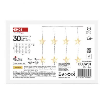 Lampki 30 LED kurtyna migające gwiazdki 120x90 ciepła biel IP44 timer EMOS (DCGW01)