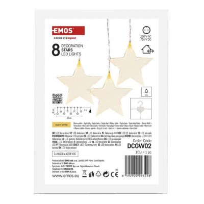 Lampki choinkowe sople gwiazdki 8LED 45x84cm ciepła biel IP44 timer EMOS (DCGW02)