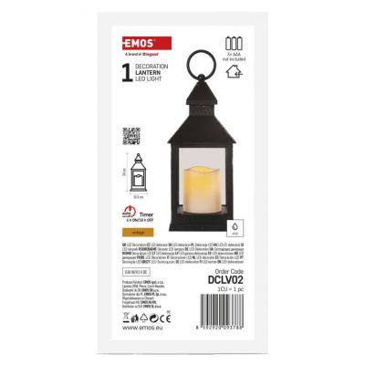 Lampion 1 LED świeczka czarny 24 cm 3x AAA vintage IP20 timer EMOS (DCLV02)