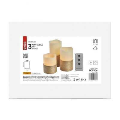Świąteczne świece woskowe LED sznurek barwa światła- vintage IP20 timer pilot kpl. 3 szt EMOS (DCCV06)