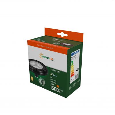 Żarówka LED AR111 GU10 230V 20W COB 30ST WW b. ciepła RA90 PREMIUM CZARNY 5 lat gw. Spectrum LED (WOJ+16896)