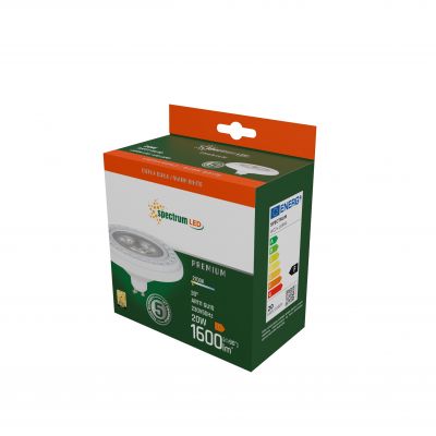 Żarówka LED AR111 GU10 230V 20W COB 30ST WW b. ciepła RA90 BIAŁY 5 lat gw. Spectrum LED (WOJ+16984)