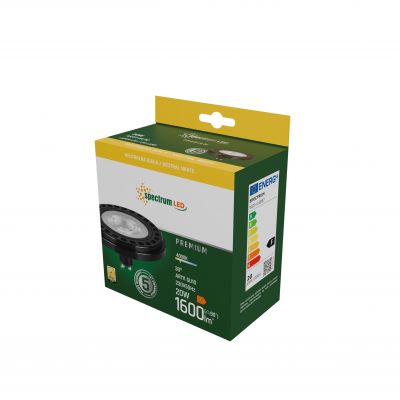 Żarówka LED AR111 GU10 230V 20W COB 30ST NW b. neutralna RA90 CZARNY 5 lat gw. Spectrum LED (WOJ+16897)