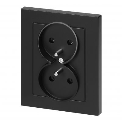 Gniazdo podwójne podtynkowe 2x2P+Z Malta, 16A, 250V, PT-6M, czarny mat (FMS-106/B)
