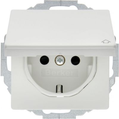 BERKER Q.x Gniazdo SCHUKO z pokrywą z podwyższoną ochroną styków biały aksamit 47446089 HAGER (47446089)