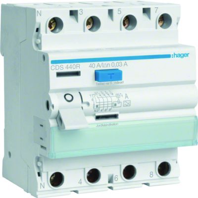 RCCB Wyłącznik różnicowoprądowy 3P+N 40A 30mA Typ A QuickConnect lewy N CDS440 CDS440R HAGER (CDS440R)