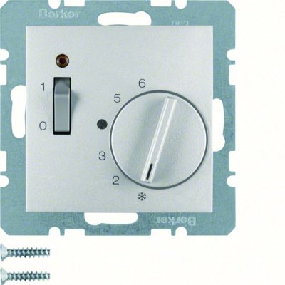 BERKER B.X Regulator temperatury pomieszczenia z stykiem zmiennym i elementem centralnym łącznikiem i diodą aluminium 20301404 HAGER (20301404)