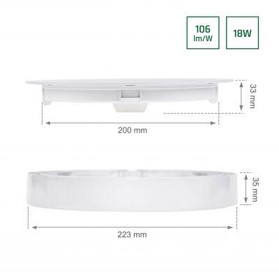 Oprawa lampa ALGINE ECO 2w1 natynkowa-podtynkowa DOWNLIGHT 18W NW 230V 110st IP20 IK06 223x35mm BIAŁY okrągła (SLI037029NW_PW)
