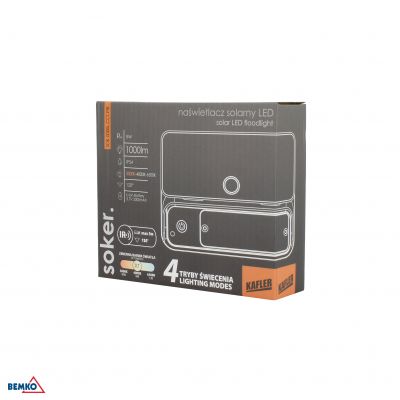 NAŚWIETLACZ LAMPA SOLARNA LED 3 barwy świecenia SOKER 8W 1000lm 3000K/4000K/6500K IP54 CZARNY Czujni (C83-SOK-008BL-CCT-PIR)